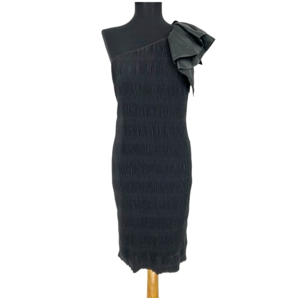 Sara Campbell One‎ Shoulder Formal Black Ruched Flounce 80s Dress